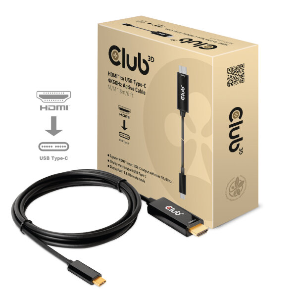 L-CAC-1334 | Club 3D HDMI to USB Type-C 4K60Hz Active Cable M/M 1.8m/6 ft - 1,8 m - HDMI Typ A (Standard) - USB Typ-C - Männlich - Männlich - Meets ROHS - FCC - and CE EMI requirements Note: - Please update your TV Firmware to the version... | CAC-1334 |