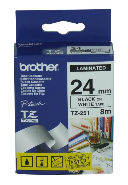 ET-TZ-251 | Brother P-Touch Tape Black On White  | 24 mm x 8 m  | Herst.Nr.: TZ-251| EAN: 4977766052672 |Gratisversand | Versandkostenfrei in Österreich