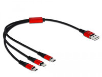 GRATISVERSAND | P-85891 | Delock USB Ladekabel 3 in 1 for Lightning / Micro USB / USB Type-C 30 cm - 0,3 m - USB A - USB C/Micro-USB B/Lightning - USB 2.0 - Schwarz - Rot | HAN: 85891 | Kabel / Adapter | EAN: 4043619858910
