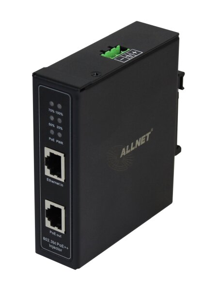 ALLNET PoE Injektor Industrial Gigabit BT 15.4W/30W/90W DIN Metallgehäuse - PoE-Injektor - Ethernet