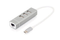 DIGITUS USB Type-C 3-Port Hub + Fast Ethernet LAN-Adapt....