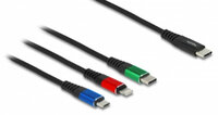 Delock USB Ladekabel 3 in 1 USB Type-C™ zu Lightning™ / Micro USB / USB Type-C™ 1 m - 1 m - USB C - USB C/micro-USB B/Lightning - USB 2.0 - Schwarz - Blau - Grün - Rot