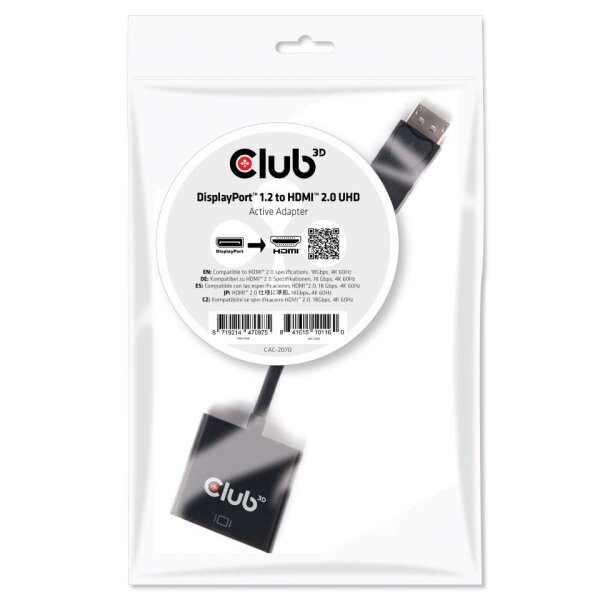 L-CAC-2070 | Club 3D DisplayPort 1.2 auf HDMI 2.0 UHD 4K 60Hz Aktiver Adapter Kabel / Adapter Gratisversand und Versandkostenfrei in Österrreich | Herst. Nr. CAC-2070 | Kabel / Adapter | EAN: 8719214470975 |