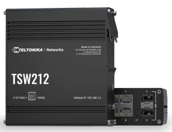 Teltonika · Switch· TSW212· 8 Port Gigabit Industrial managed Switch 2 SFP - Switch - 1 Gbps