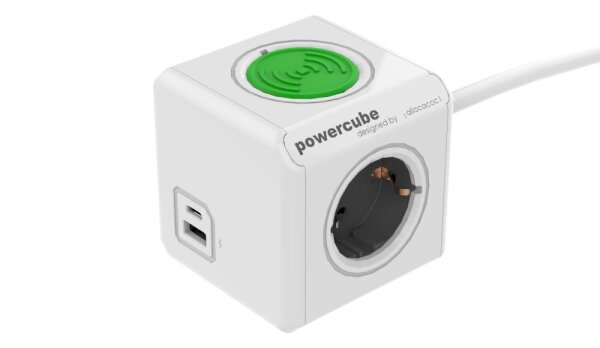 Allocacoc Powercube Extended USB A+C WirelessCharger 3xDosen CEE7 ->Stecker 1.5m