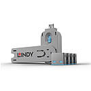 Lindy USB Port Schloss 4 Stueck mit Schlüssel Code BLAU - Kabel