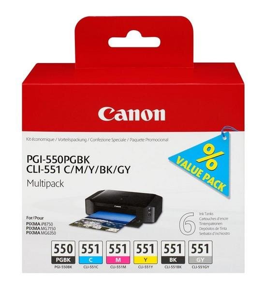 Canon PGI-550PGBK + CLI551 (PGBK/C/M/Y/BK/GY) - Tinte auf Pigmentbasis - Tinte auf Farbstoffbasis - 6 St&uuml;ck(e) - Multipack