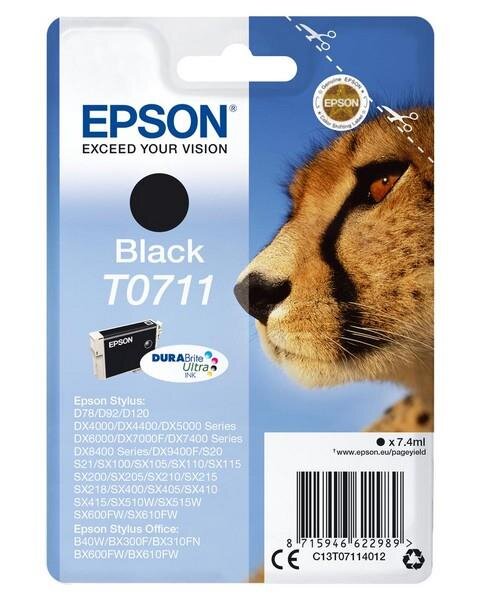 Y-C13T07114012 | Epson Cheetah Singlepack Black T0711 DURABrite Ultra Ink - Standardertrag - Tinte auf Pigmentbasis - 7,4 ml - 1 Stück(e) | Herst. Nr. C13T07114012 | Tintenpatronen | EAN: 8715946622989 |Gratisversand | Versandkostenfrei in Österrreich
