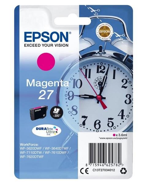 Epson Alarm clock Singlepack Magenta 27 DURABrite Ultra Ink - Standardertrag - Tinte auf Pigmentbasis - 3,6 ml - 300 Seiten - 1 St&uuml;ck(e)