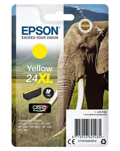 Y-C13T24344012 | Epson Elephant Singlepack Yellow 24XL Claria Photo HD Ink - Hohe (XL-) Ausbeute - Tinte auf Pigmentbasis - 8,7 ml - 740 Seiten - 1 Stück(e) | C13T24344012 | Tintenpatronen |