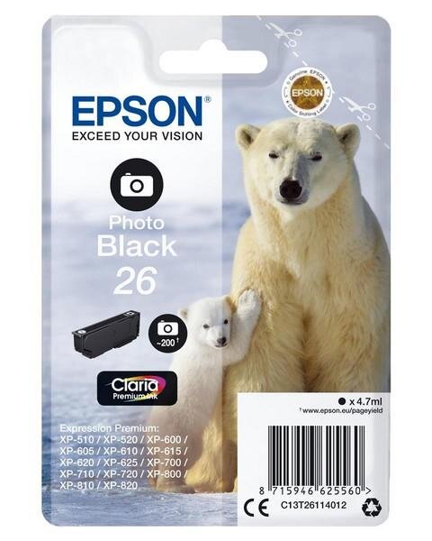 Epson Polar bear Singlepack Photo Black 26 Claria Premium Ink - Standardertrag - Tinte auf Farbstoffbasis - 4,7 ml - 200 Seiten - 1 St&uuml;ck(e)