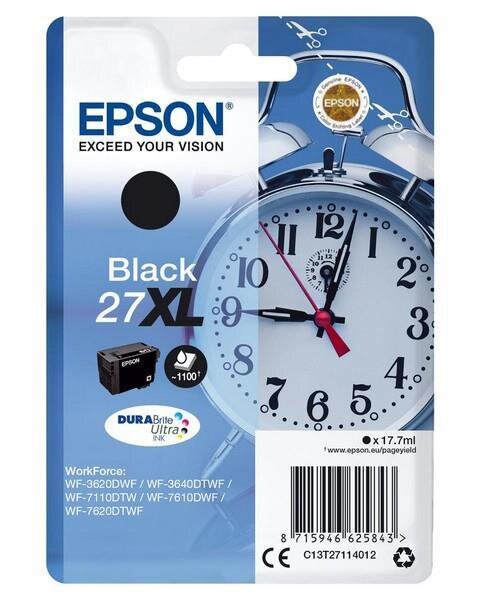 Epson Alarm clock Singlepack Black 27XL DURABrite Ultra Ink - Original - Tinte auf Pigmentbasis - Schwarz - Epson - - WorkForce WF-7720DTWF - WorkForce WF-7715DWF - WorkForce WF-7710DWF - WorkForce WF-7620DTWF -... - 1 St&uuml;ck(e)