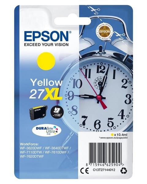 Y-C13T27144012 | Epson Alarm clock Singlepack Yellow 27XL DURABrite Ultra Ink - Hohe (XL-) Ausbeute - Tinte auf Pigmentbasis - 10,4 ml - 1100 Seiten - 1 Stück(e) | C13T27144012 | Tintenpatronen |