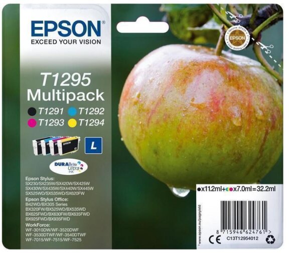 Y-C13T12954022 | Epson Apple Multipack 4-colours T1295 DURABrite Ultra Ink - Original - Tinte auf Pigmentbasis - Schwarz - Cyan - Magenta - Gelb - Epson - Multipack - - WorkForce WF-3520DWF - Epson WorkForce WF-7525 - Epson WorkForce WF-7515 - Epson WorkF