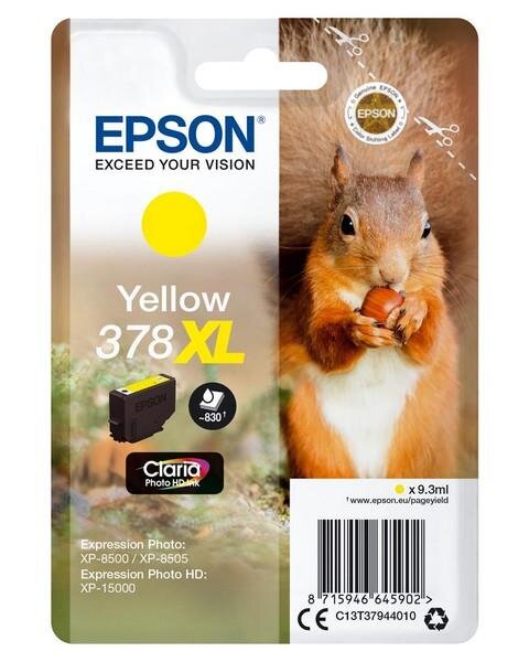 Y-C13T37944010 | Epson Squirrel Singlepack Yellow 378XL Claria Photo HD Ink - Hohe (XL-) Ausbeute - Tinte auf Pigmentbasis - 9,3 ml - 830 Seiten - 1 Stück(e) | C13T37944010 | Tintenpatronen |