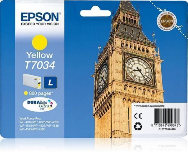 Y-C13T70344010 | Epson Big Ben Tintenpatrone L Yellow 0.8k - Tinte auf Pigmentbasis - 1 Stück(e) | Herst. Nr. C13T70344010 | Tintenpatronen | EAN: 8715946499345 |Gratisversand | Versandkostenfrei in Österrreich