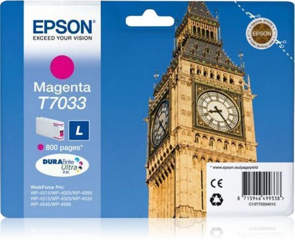 Y-C13T70334010 | Epson Big Ben Tintenpatrone L Magenta 0.8k - Tinte auf Pigmentbasis - 1 Stück(e) | Herst. Nr. C13T70334010 | Tintenpatronen | EAN: 8715946499338 |Gratisversand | Versandkostenfrei in Österrreich